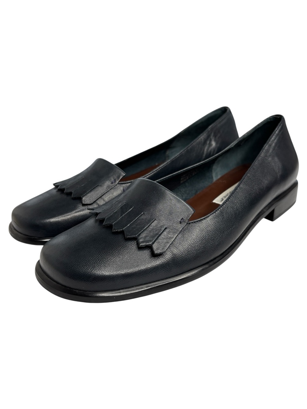 ETIENNE AIGNER Stratford Loafer Navy Leather 7.5 W Kiltie-Fringed Slip-on Shoes